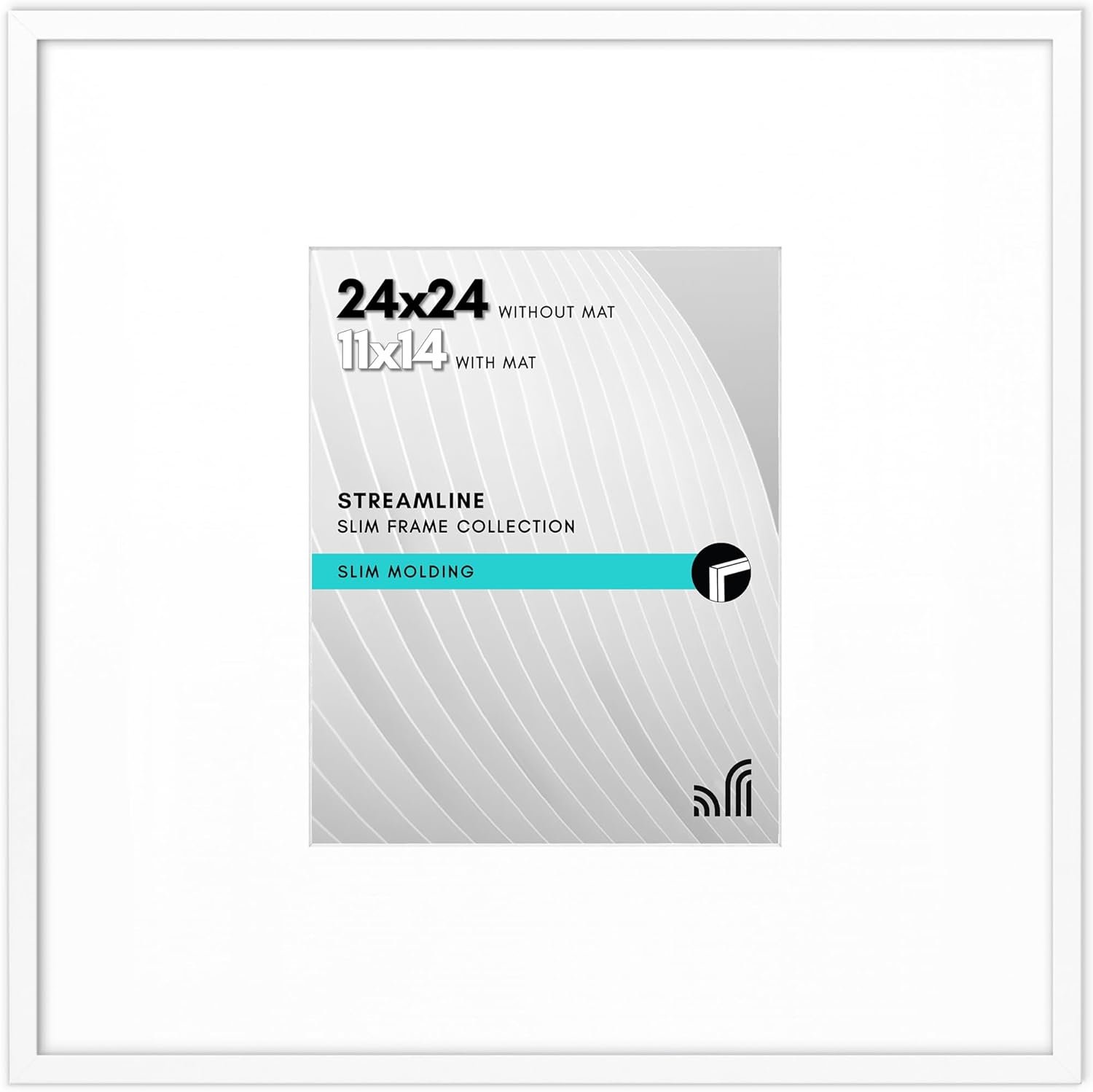 Americanflat 24x24 Picture Frame with Polished Plexiglass - Use as 11x14 Frame with Mat or 24x24 Frame Without Mat - Streamline Collection - Thin Picture Frame for Wall Display - White