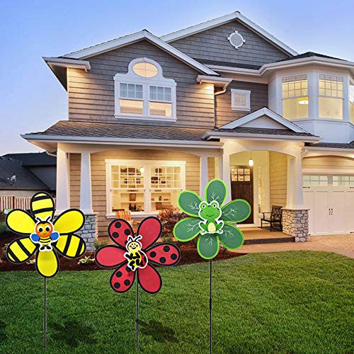Garden Pinwheels Wind Spinner Whirligigs Yard Decor Windmill Lawn Outdoor Decorations Bee Beetle Frog Decorative Garden Stakes Whimsical Bird Deterrent Gifts For Kids Baby #TOP6