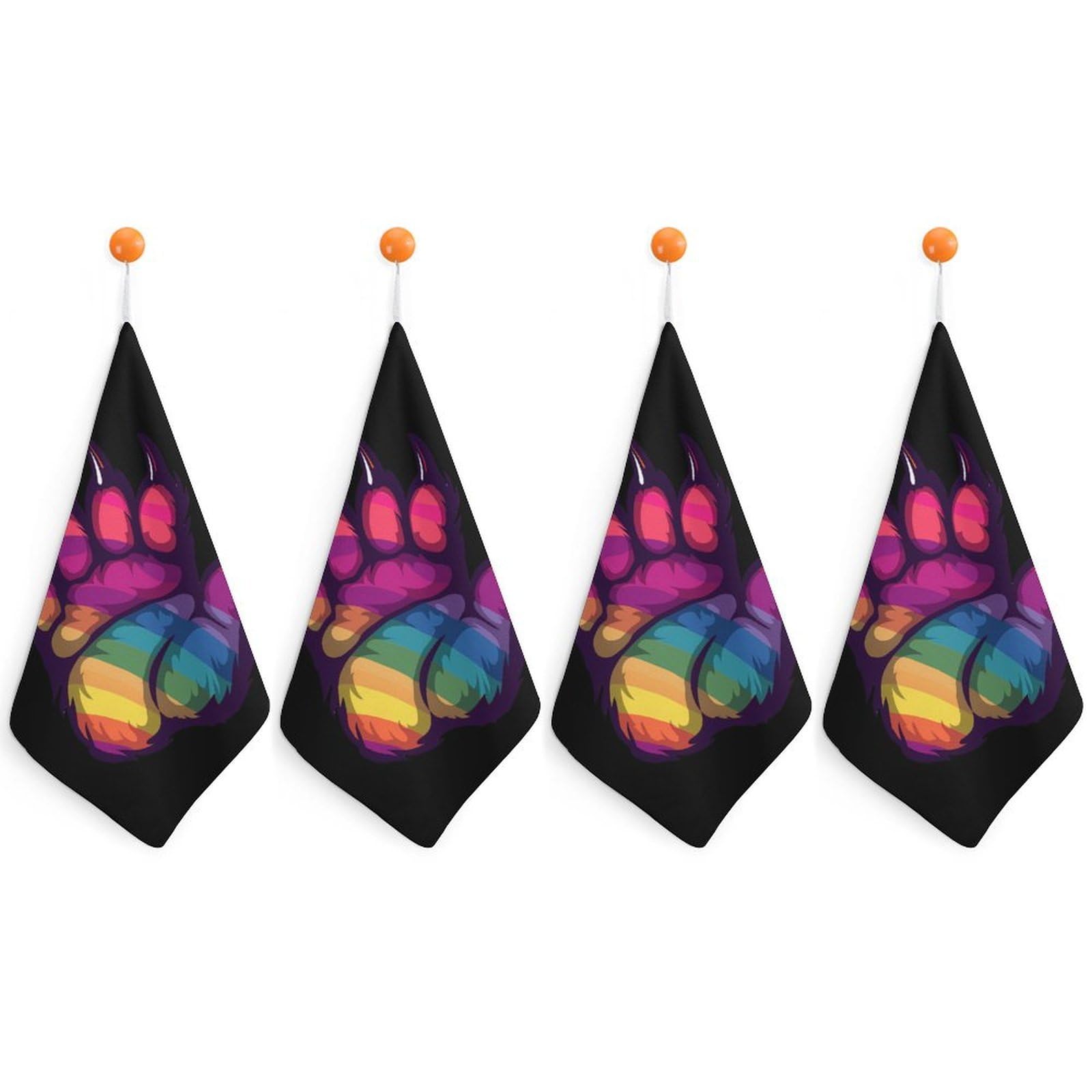 TXFBTRFSA LGBT Gay Rainbow Bear Paw Hand Towels with Hanging Loop Kitchen Towel Handkerchiefs Cleaning Cloths