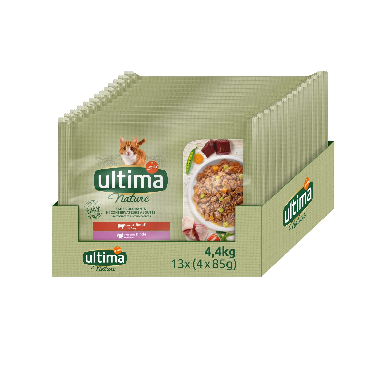 Ultima Nature Comida Húmeda para Gatos con Buey y Pavo, 52 bolsitas