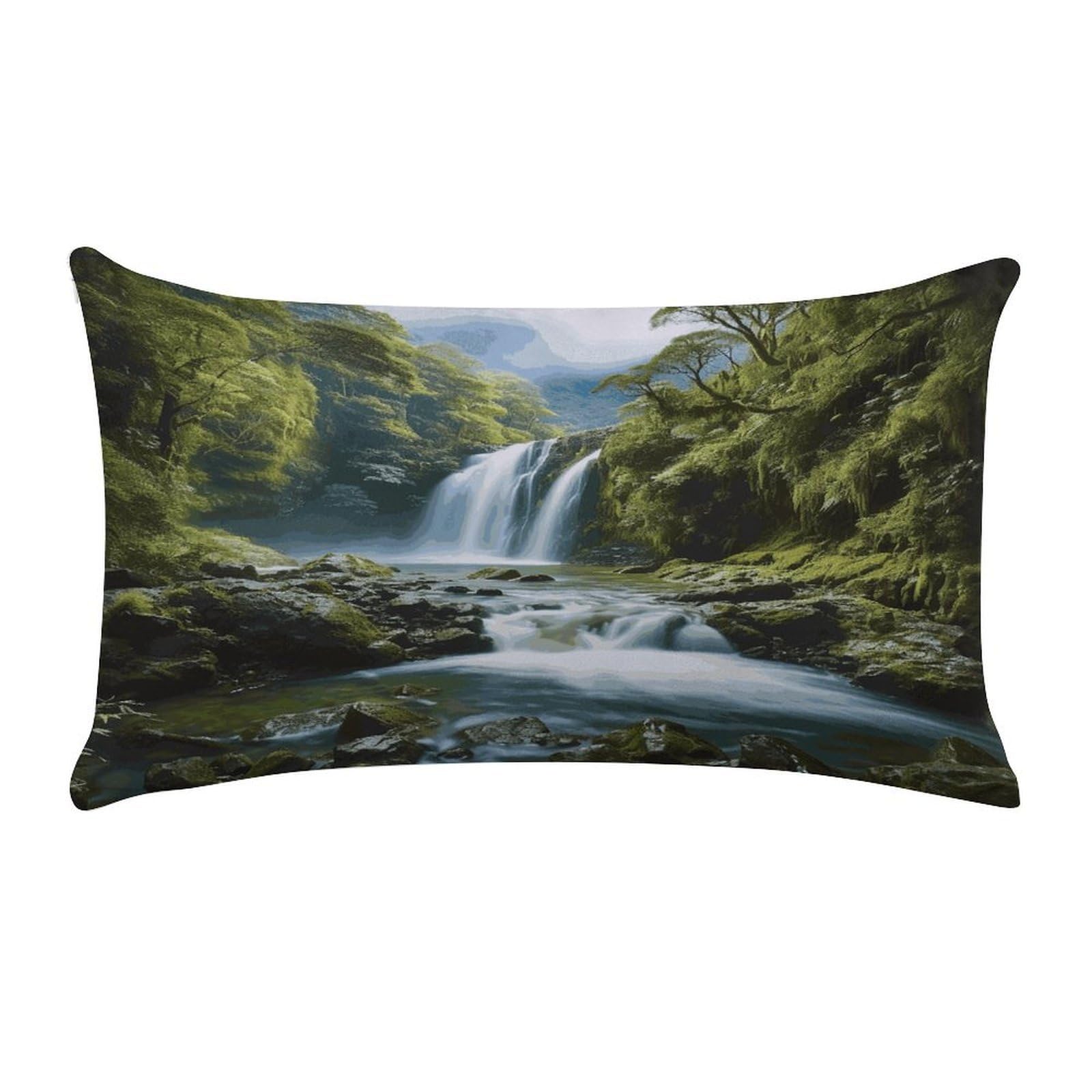 LDGSUPH Waterfall Landscape Painting Throw Pillow Cover with Zipper Long Throw Pillow Case Anti-Fading Pillow Protector Super Soft Decorative Cushion Case Exquisite Plush Pillowcase12 X 20 in