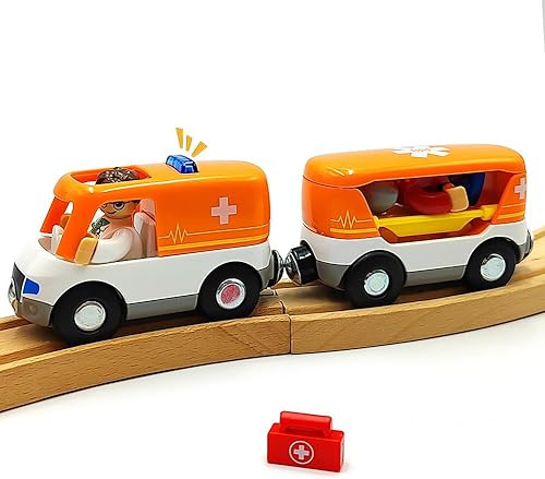 Miniatura 9 de Juego de trenes magnéticos y autos de madera, accesorios de tren de camión de bomberos para niños de 3 a 5 años, juegos de trenes de madera para