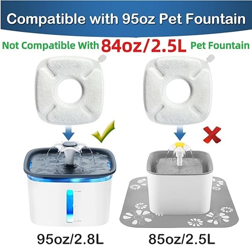 Miniatura 8 de Filtros de repuesto para fuente de gatos de 4 pulgadas con esponjas de prefiltro para fuente de agua automática de 67 onzas, 95 onzas y 135 onzas,