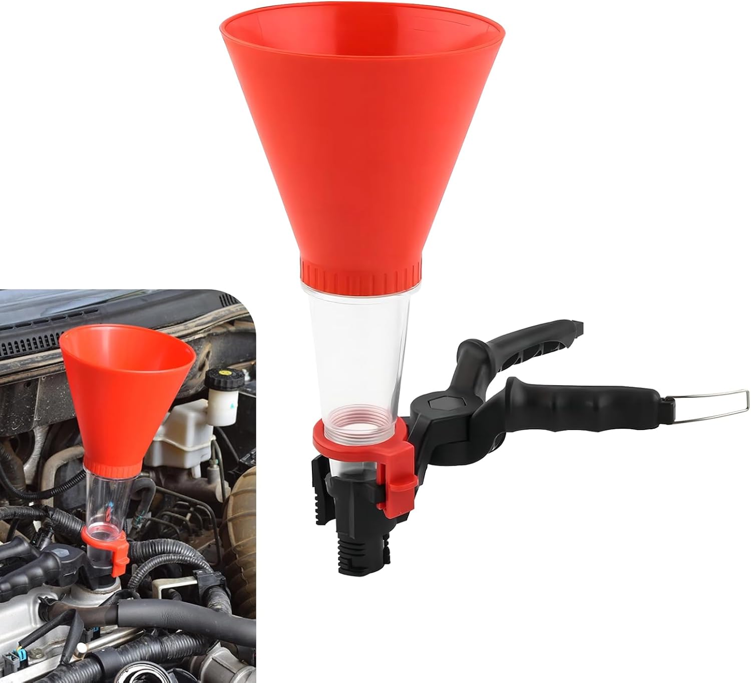 Teybouk Locking Anti-Leakage Engine Oil Funnel - Universal Red Spill-Proof Tool for Car Oil Changes & Fluids
