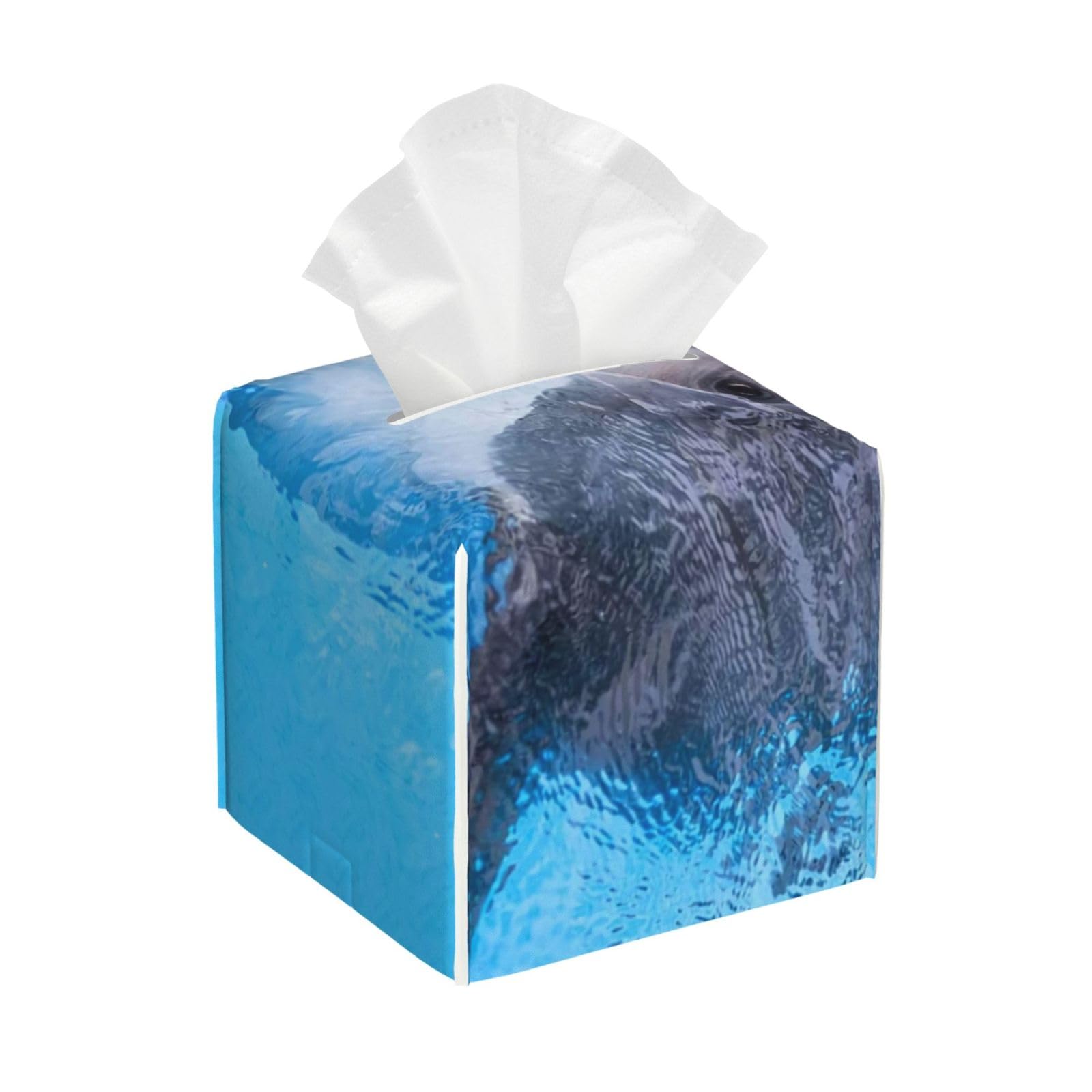 Blue Underwater Dolphin Pool Water Cute Bottlenose Fish Sea Smile PVC Cube Tissue Pack for Home Office Bathroom Use