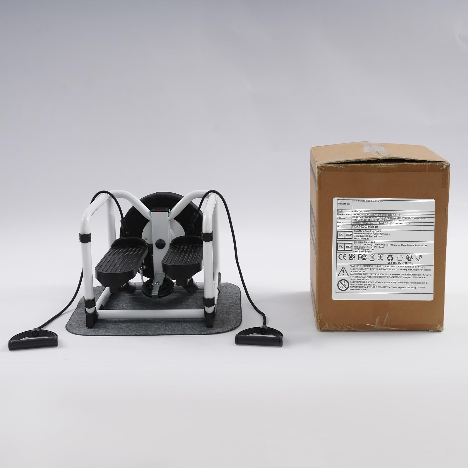 Mini stepper fitness Up-Down, resistenza idraulica, portata 150 kg, display LED, swing stepper con bande di resistenza, tappetino antiscivolo, telaio in acciaio, nero e bianco