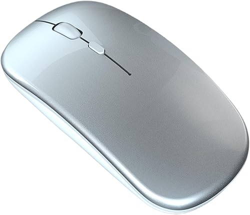 Ratón inalámbrico, 2.4 G, delgado y portátil, con receptor USB, silencioso, óptico silencioso para portátil, PC, laptop, computadora, plateado