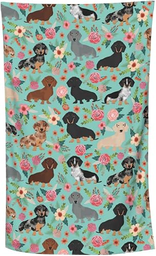 Miniatura 7 de Toalla de playa de microfibra con diseño de perro salchicha y flores rosadas, suave y ligera para nadar, baño, playa, 32 x 52 pulgadas