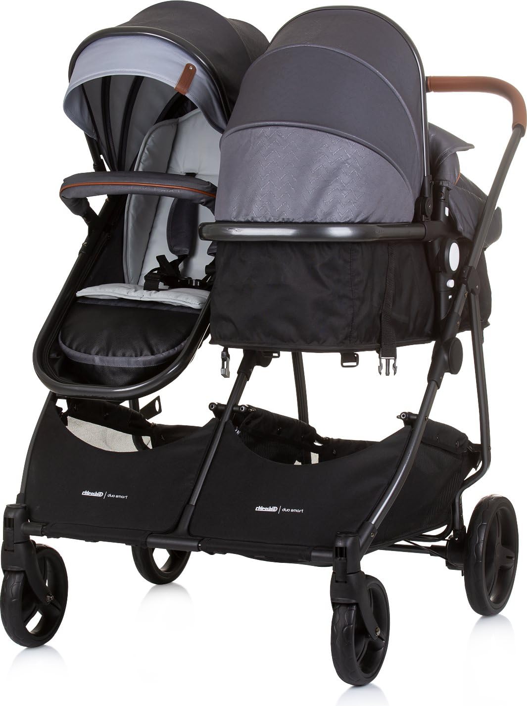 Chipolino Geschwisterkinderwagen Duo Smart klappbar umbaubar verstellbar Fußsack grau hellgrau