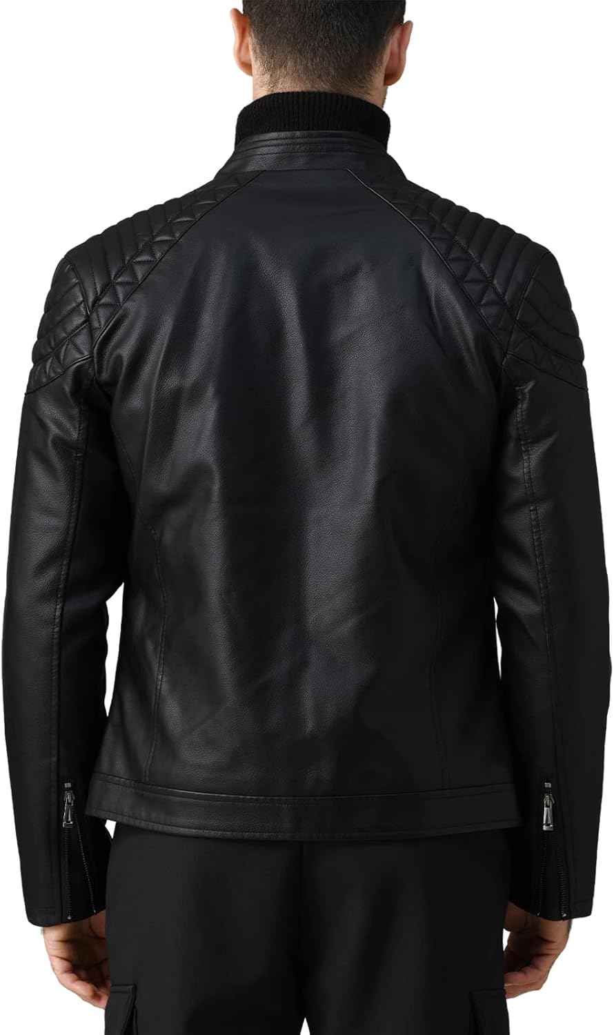 Men's Leather Jacket, Stand Collar PU Faux Leather, Zip-Up Motorcycle Bomber Jacket, Slim Fit Biker Coat