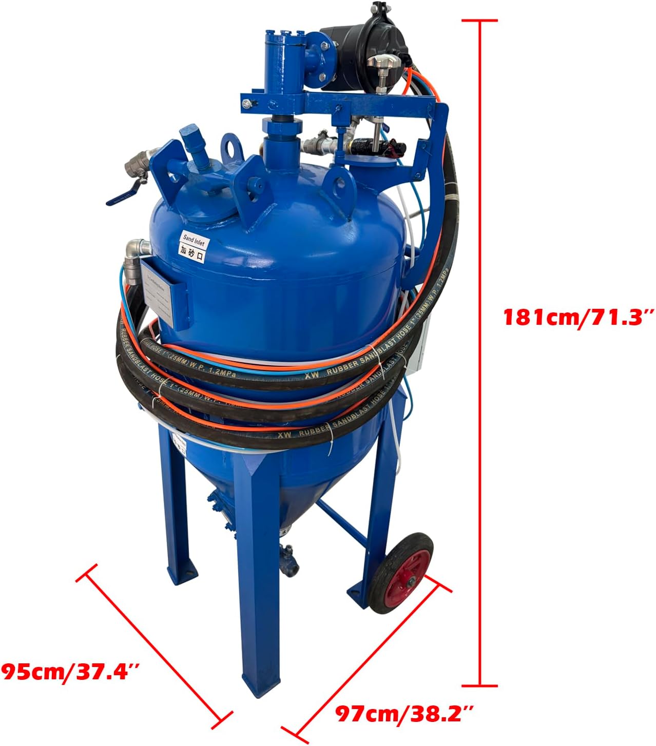 TECHTONGDA Mobile Sandblasting Machine 79.25Gal Dry Wet Sand Blaster Kit with 29.5FT Hose & Safety Suit & Pneumatic Vibrator Suitable for Metal Refurbishment & Surface Treatment 0.4-0.8MPa
