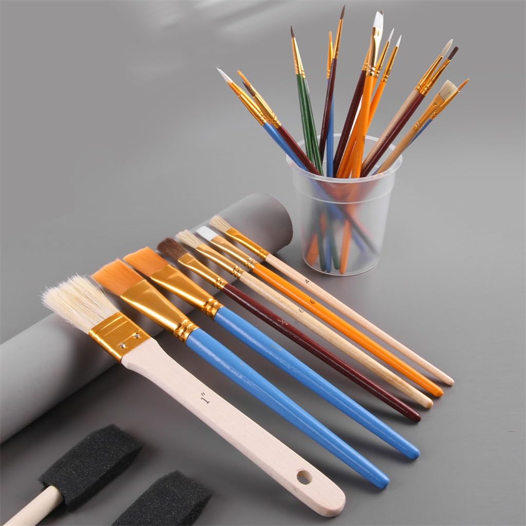 Pinceles para Pintar, Varilla de Madera, Pincel para Acuarela, Pincel para óleo, Esponja, bolígrafo