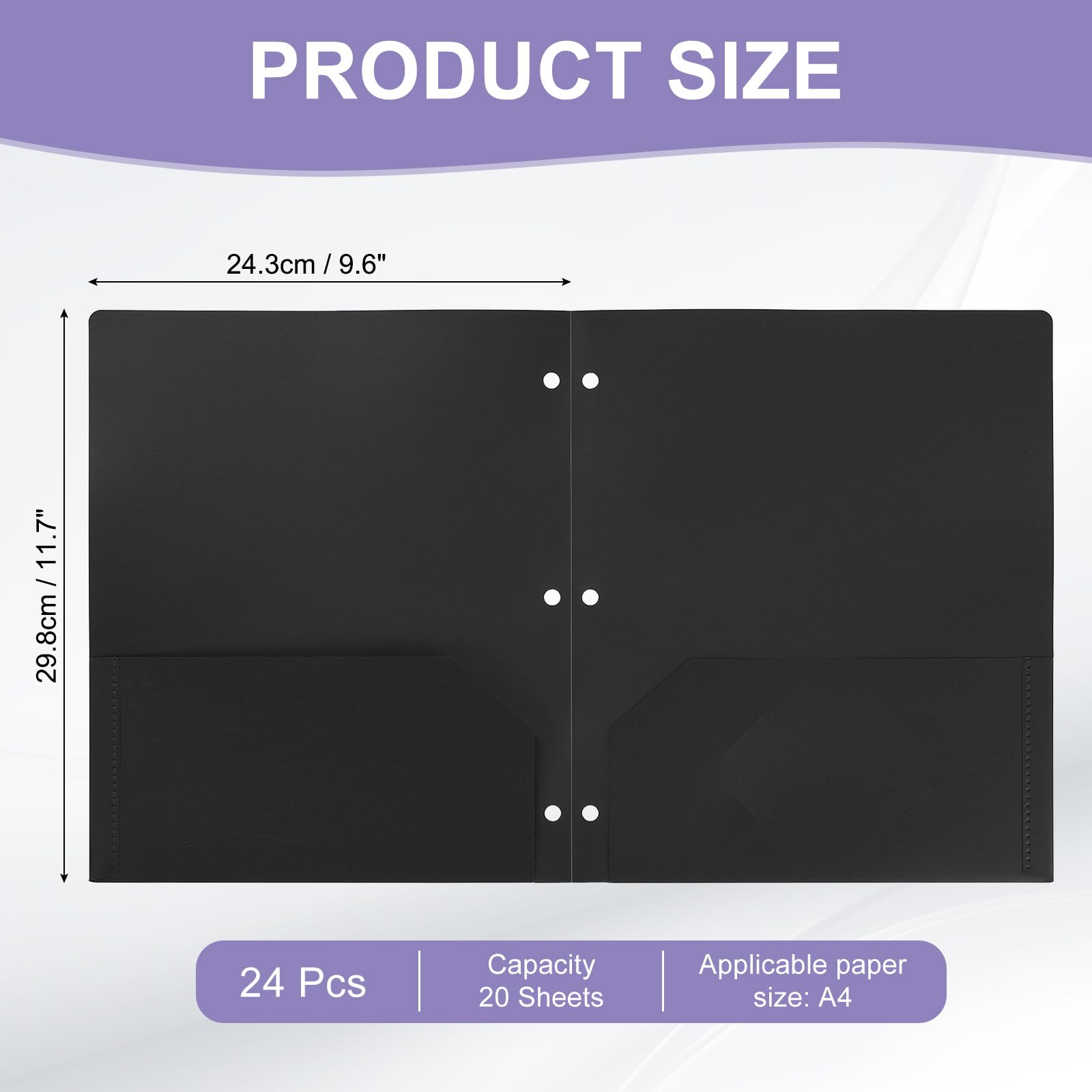 PATIKIL 24 Pcs Plastic Two Pocket Folders, 3 Hole Punch Durable Heavy Duty 2 Pocket File Folders - Image 2