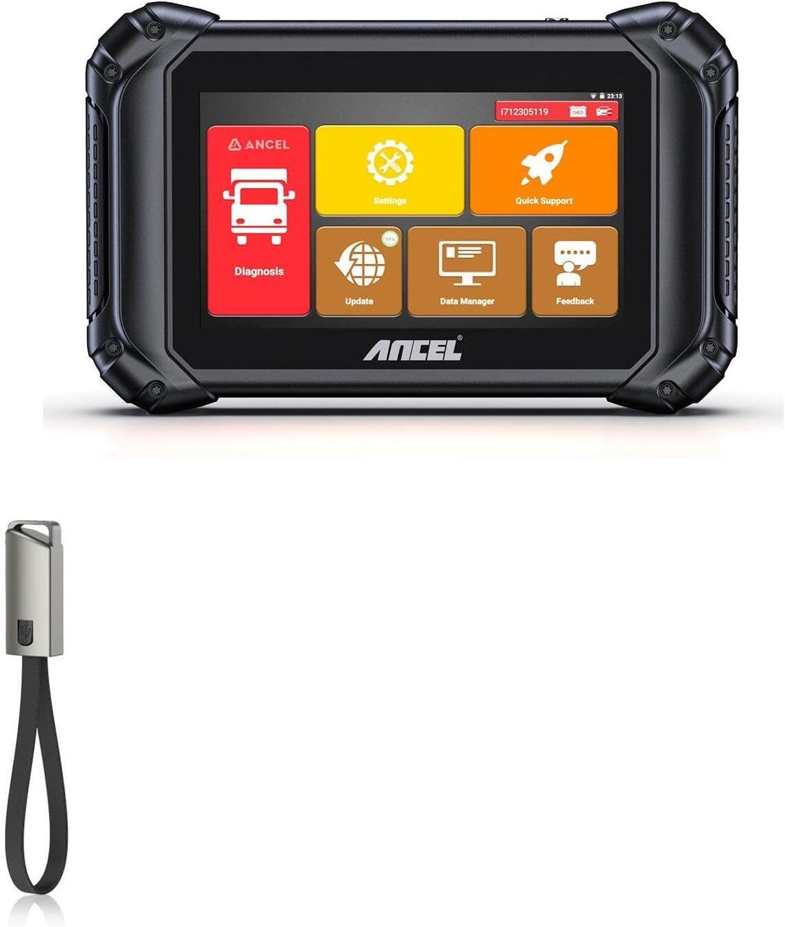 BoxWave Cable Compatible with Ancel V5HD (7 in) - USB Type-C Keychain Charger, Key Ring USB Type-C to Type-A 8 in USB Cable - Jet Black