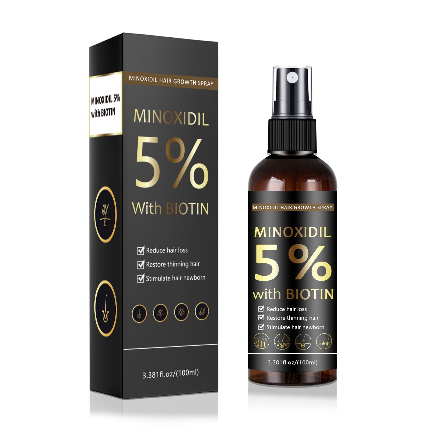 5 Minoxidil Hair Beard Growth Spray with Biotin for Men Women Hair Regrowth Treatment for Hair Loss Thinning