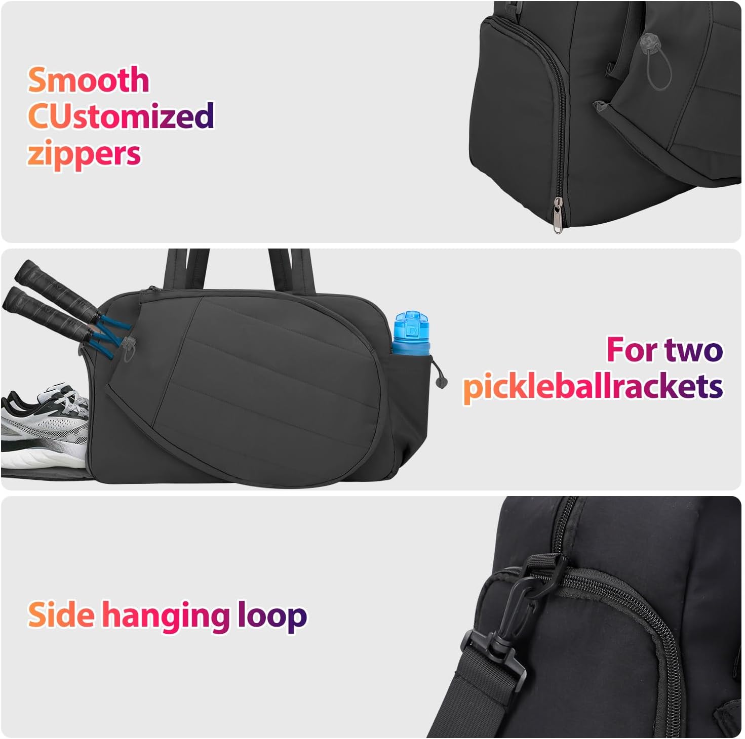 Tennis Tote Bag with Shoe Compartment - Extra-Large Quilted Pickleball Bag Holds 2-4 Rackets, Water-Resistant & Lightweight for Men & Women - Image 7