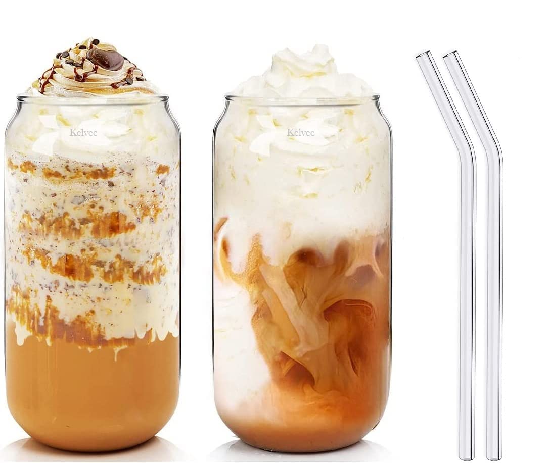 KRIVAZ Drinking Glasses with Glass Straw 400ml Beer Glasses Can Shaped Glass Cups, Tumbler for Cold Coffee, Smoothies, Juice, Soda, Any Drink and Any Occasion Set of 4 (4) (B0BLJX8XXX) Amazon Price History, Amazon Price Tracker