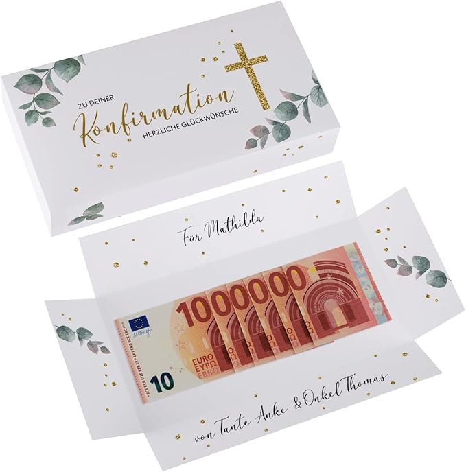 Herz & Heim® Geschenkverpackung Geldgeschenk mit Personalisierung – Erste Million Konfirmation