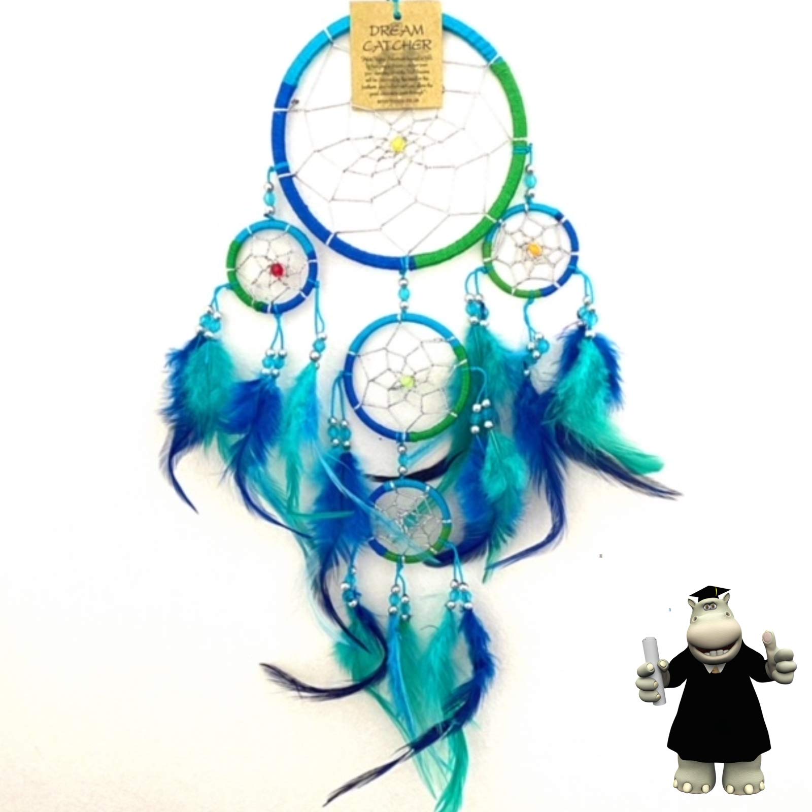 Smart Hippo Blue Green Turquoise multi coloured dream catcher