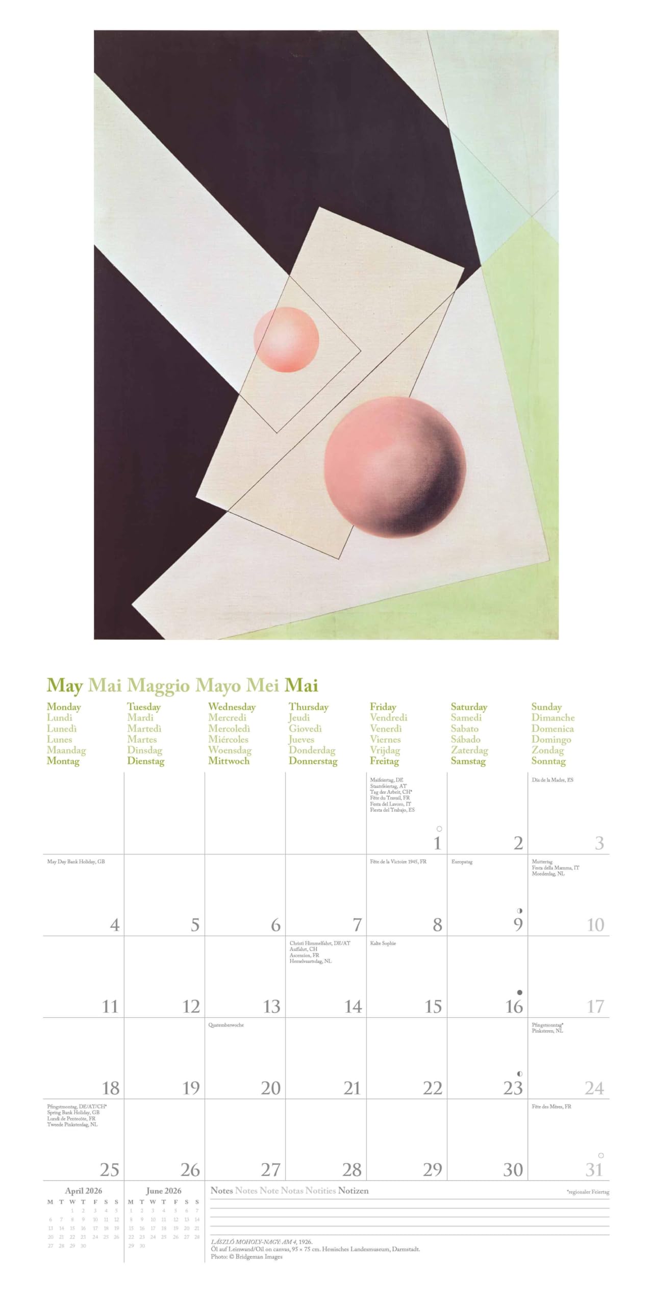 teNeues - Bauhaus 2026 – Kunst-Wandkalender 30x30 cm (30x60 cm geöffnet) | Broschürenkalender mit Meisterwerken für Bauhaus-Fans & Kunstliebhaber