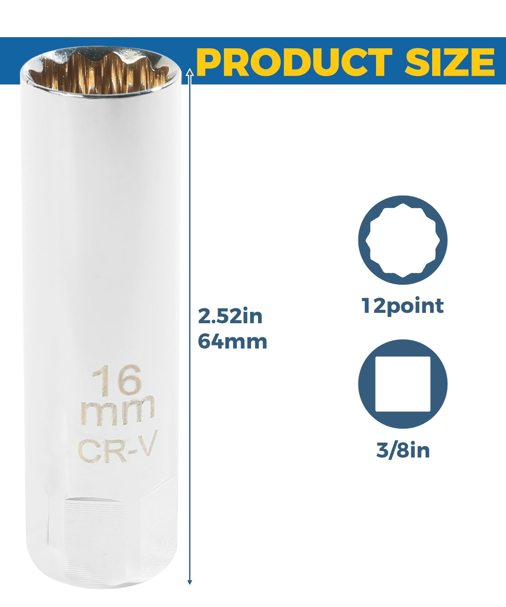 UBOG 14mm & 16mm Magnetic Spark Plug Socket - 3/8' Drive 12-Point Spark Plug Removal Tool for Car