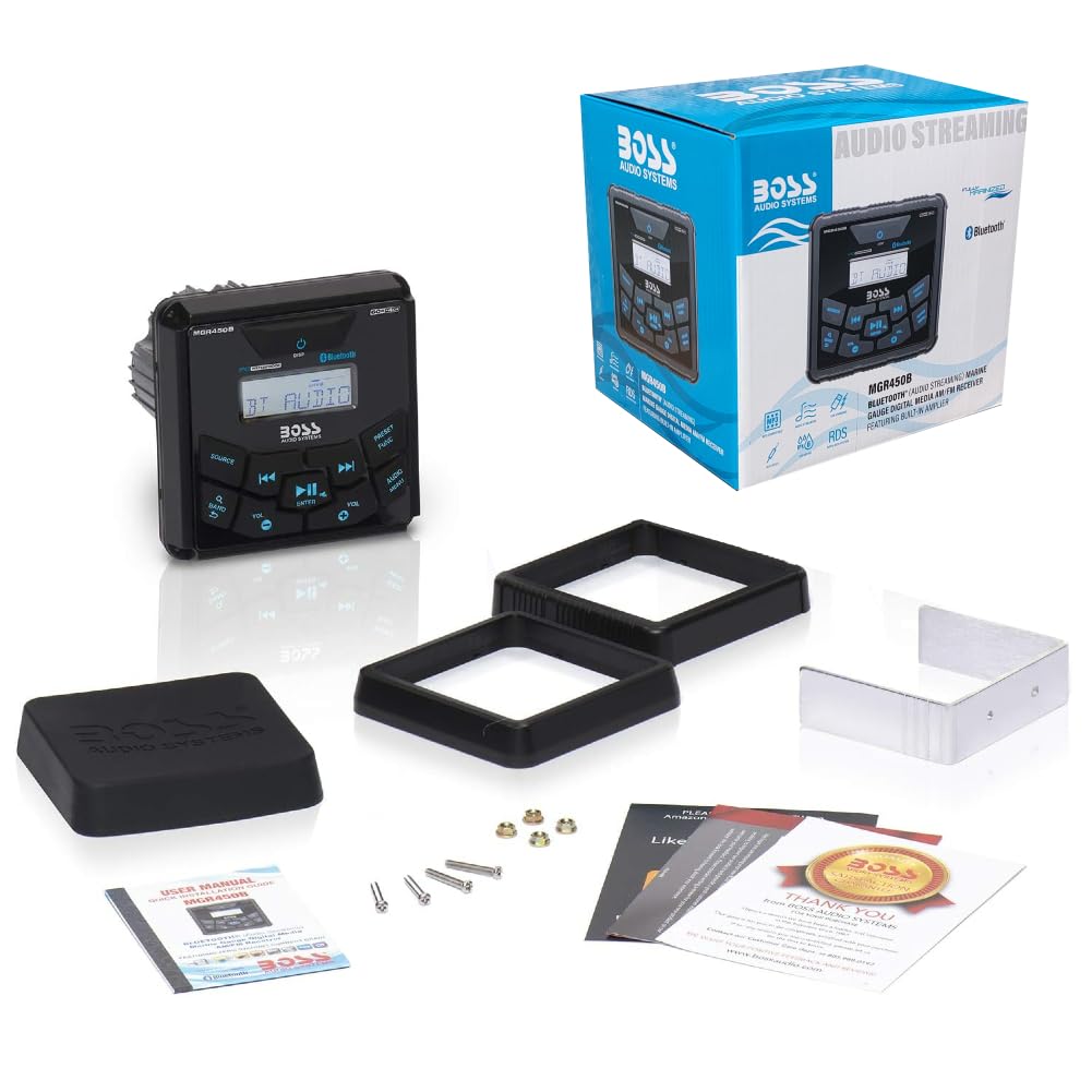 Kit Set para Boss Audio Systems MGR450B 1 Receptor estéreo Marino Am/FM, indicador de Receptor de Medios Digitales, Bluetooth Incorporado, Resistente al Agua, 1 Pieza