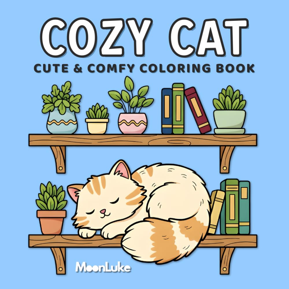 Cozy Cat Coloring Book: 50 Bold and Easy Designs of Adorable Kittens and Hygge Scenes: Simple and Cute Coloring Pages for Adults and Teens, Relaxing ... and Creative Joy with Cats in Cozy Interiors