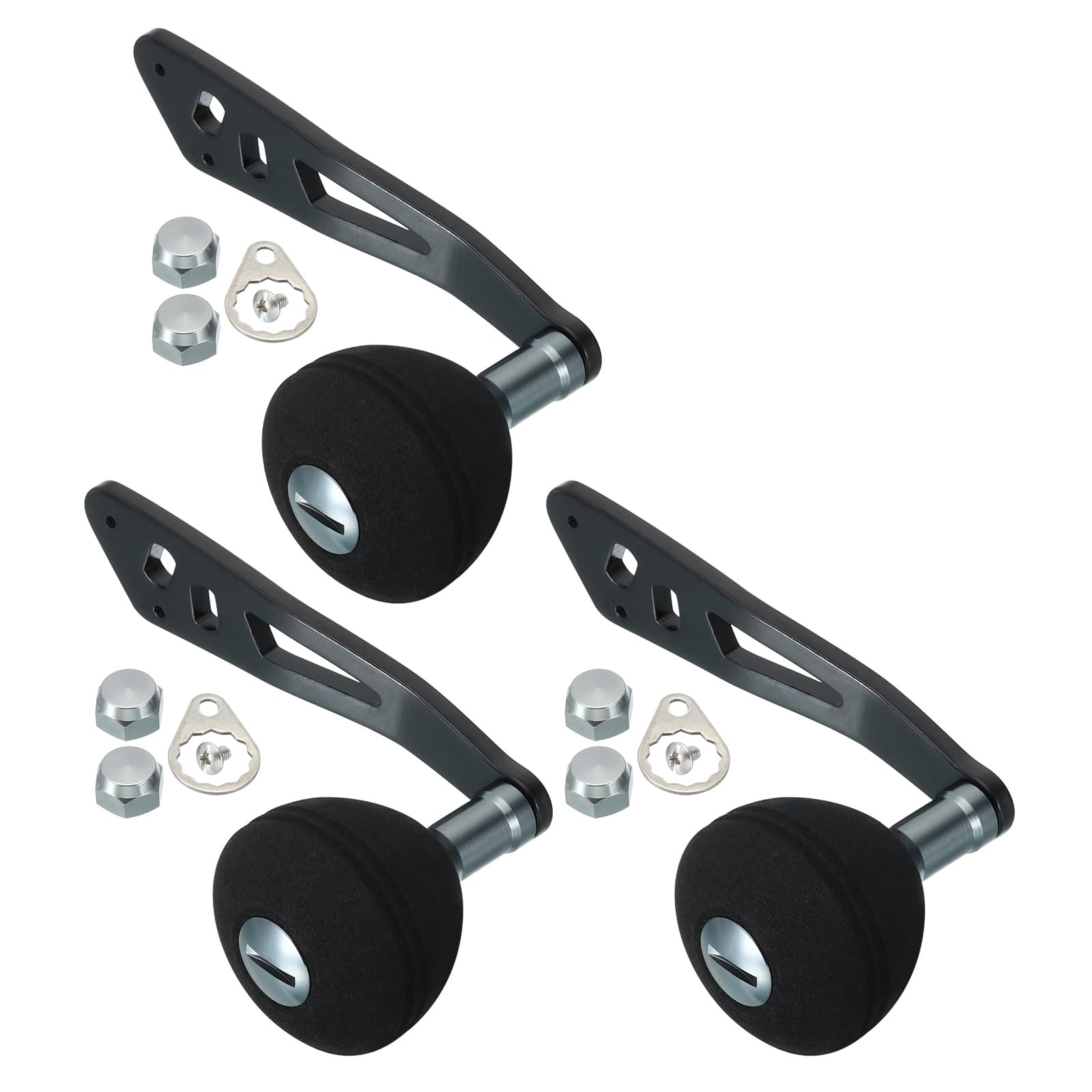 PATIKIL Baitcasting Power Handle, 3 Set Metal Fishing Reel Handle EVA Knob Grip Replacement Parts for Rocker Arm Accessories, Black