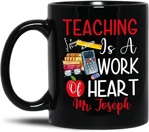 Miniatura 1 de Tazas personalizadas con texto en inglés "Teaching Is A Work Of Heart", taza de té personalizada para profesor de matemáticas, taza de cerámica