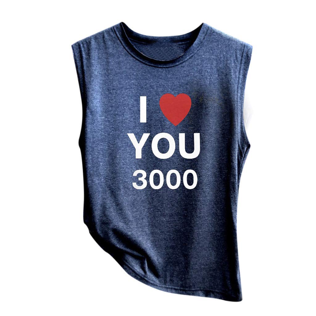 Lazzboy Women Vest Top I Love You 3000 Times Print for Marvel Iron Man Tony Stark Sleeveless New Ladies Tank(L(10),Navy-1)