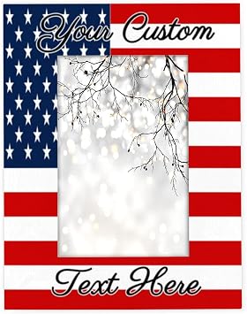 American Flag Personalized 5x7 Picture Frame with Custom Text, 4th of July Customize Wooden Photo Picture Frame Fits 5x7 or 4x6 Picture for Wall and Table Display Photo Frame