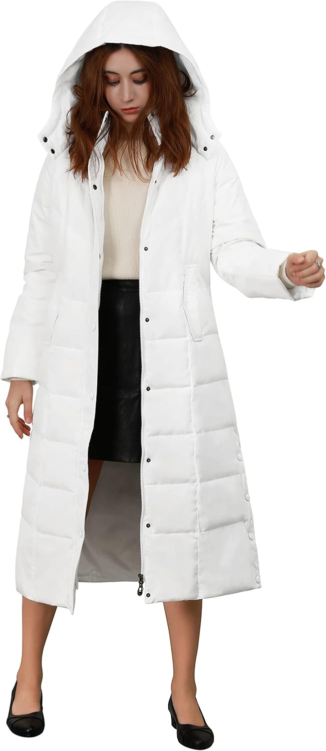 chouyatou Women's Winter Over Knee Removable Hooded Maxi Long Puffer Down Coat