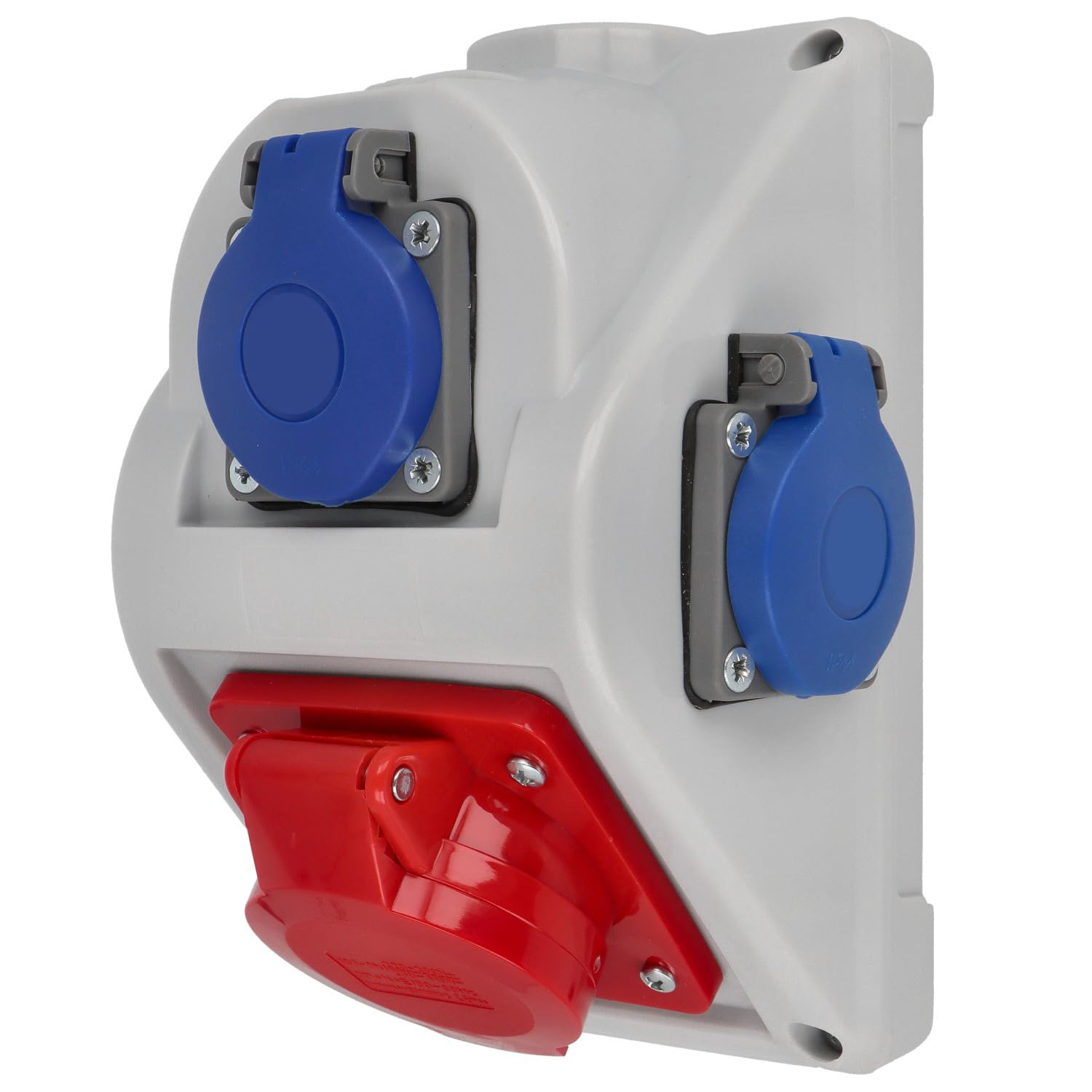 EBROM CEE-Verteilerdose – 1x CEE 16A 5P 400V + 3x Schuko 16A 230V IP44 | spritzwassergeschützt – Vorverkabelt & anschlussfertig – Robustes Gehäuse – Hochwertige Industriequalität
