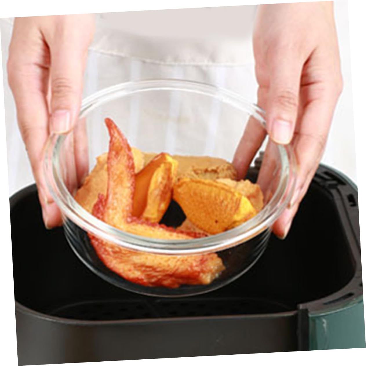 Set 2 Ciotole Vetro Temperato Per Friggitrice Ad Aria E Forno Ciotola Multiuso Alta Resistenza Al Calore 6.5"X6.5"X2.6" Per Insalata Dessert E Cottura Casa