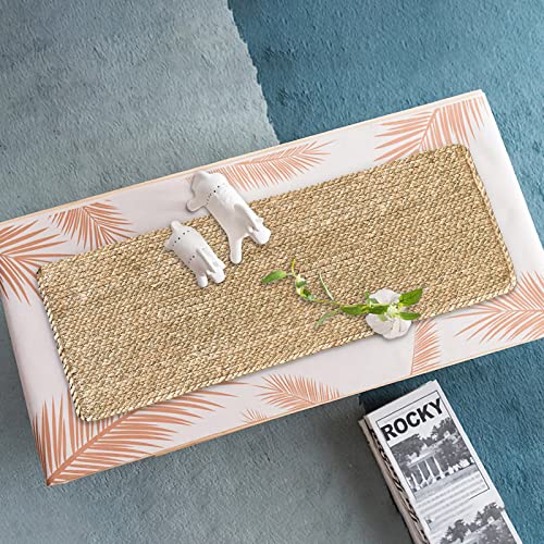 Image of Woven Placemats One Table Runner 36 Inches Long Rattan Placemat Rectangle Runners Natural Wicker Heavy Braided Straw Place Mats Braided Outdoor Placemats for Patio Table, 35.83 X 12.99inch