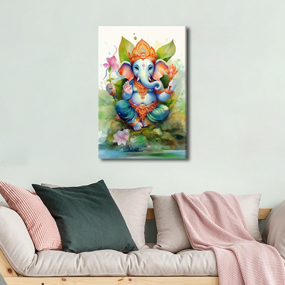 TISHIRON Shree Ganesha Wall Art Painting Ganesh Chaturthi Bedroom Living Room Wall Decor Hindu God Framed Modern Pictures India Religious Canvas Prints Artwork for Wall Decor Office 24x16 in - Image 4
