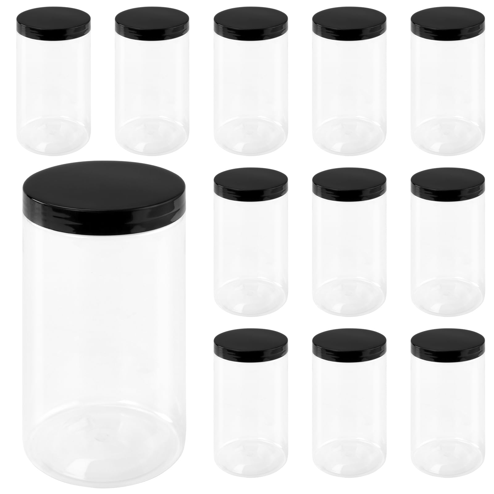Honyuet Black, Transparent 12Pcs 1000Ml Plastic Jars With Lids, 32Oz Clear Empty Food Storage Spice Jars For Dry Goods, Noodles, Spices