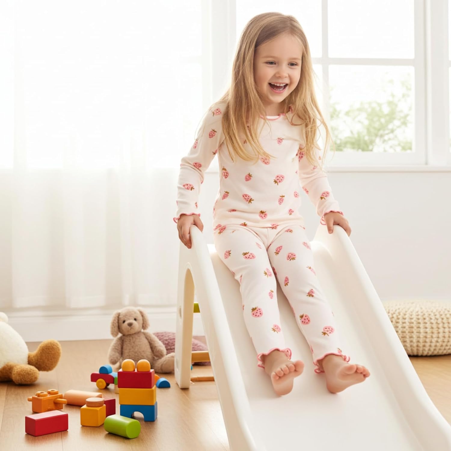 PATPAT Toddler Girls Pajama Sets Ages 2-12 Years - Snug Fit Long Sleeve Shirring Sleepwear, Soft Breathable Kids PJs - Image 2