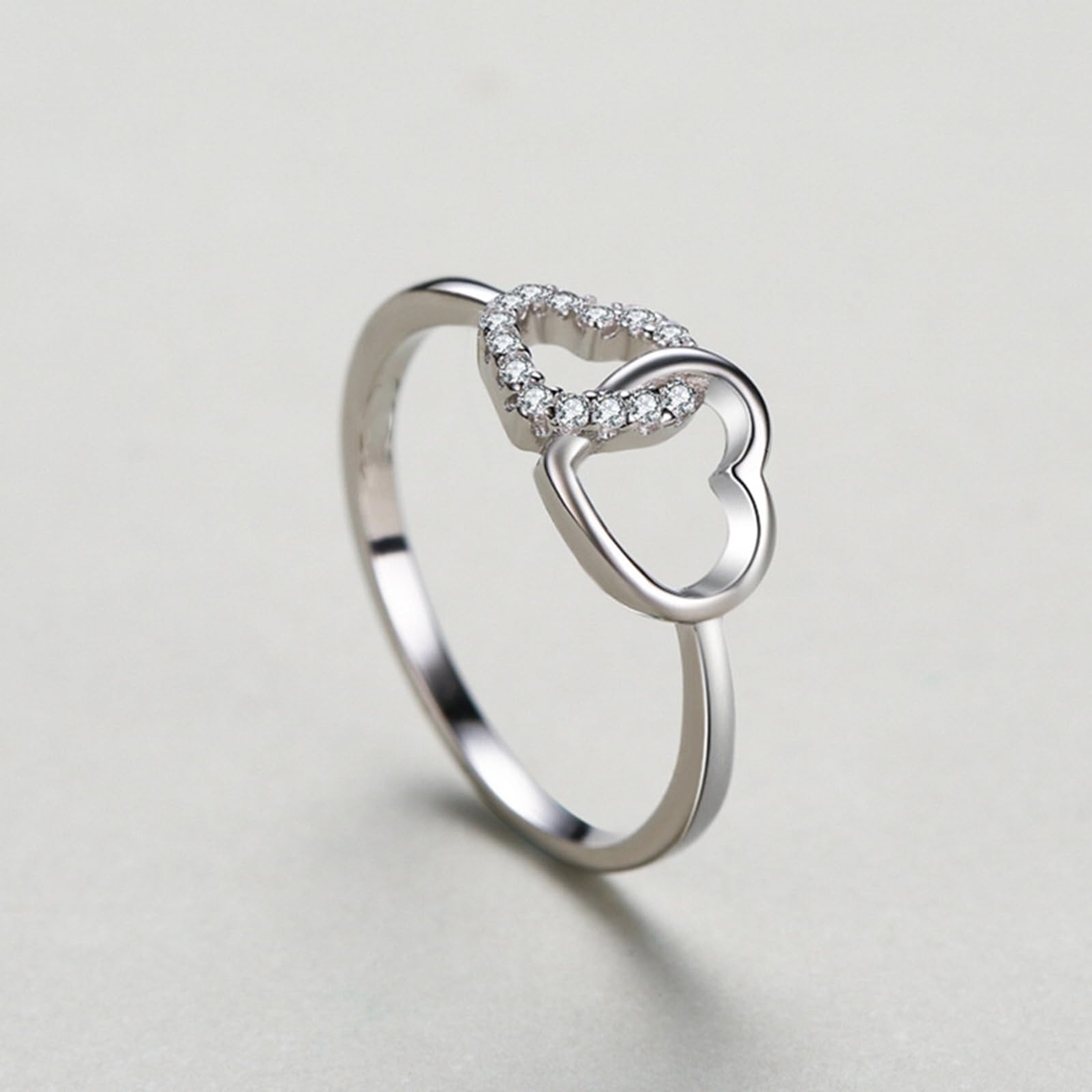 Fedi nuziali in oro bianco, anello di fidanzamento in vero oro con cuore con diamanti