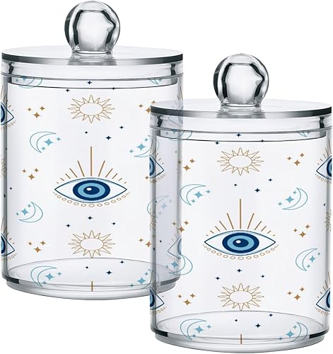 Miniatura 1 de Kigai Evil Eye - 4 tarros herméticos de plástico transparente para almacenamiento de alimentos para alimentos, hierbas, té, etc. con tapa de Daisy