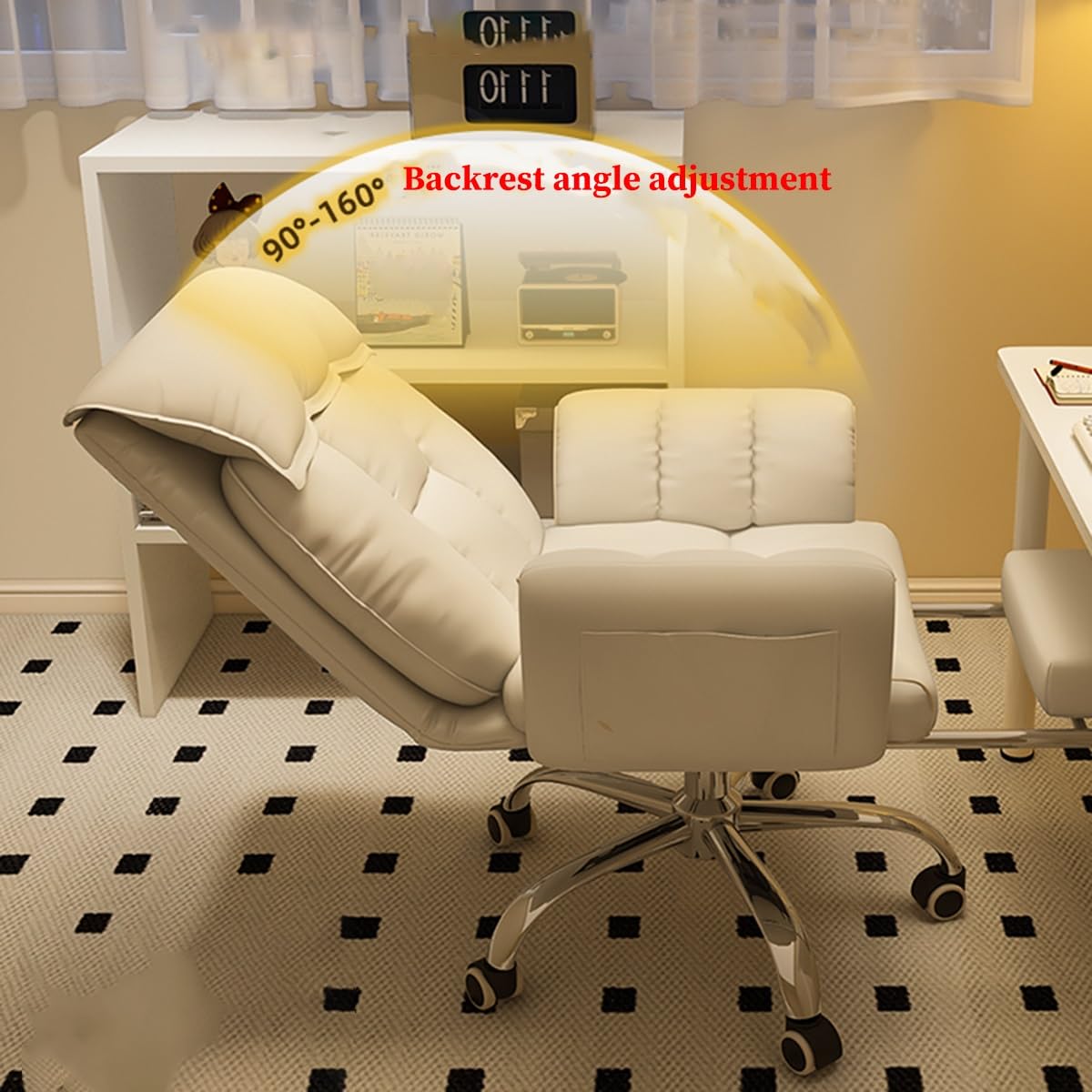 Sedia direzionale ergonomica regolabile in altezza con braccioli e rotelle, comoda seduta per casa e ufficio con poggiapiedi per il massimo relax