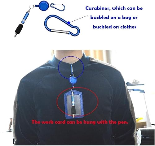 Miniatura 6 de whatUneed 3 en 1 práctico carrete retráctil para insignias, bolígrafo con clip para cinturón, mosquetón con bolígrafo retráctil (juego de 6)