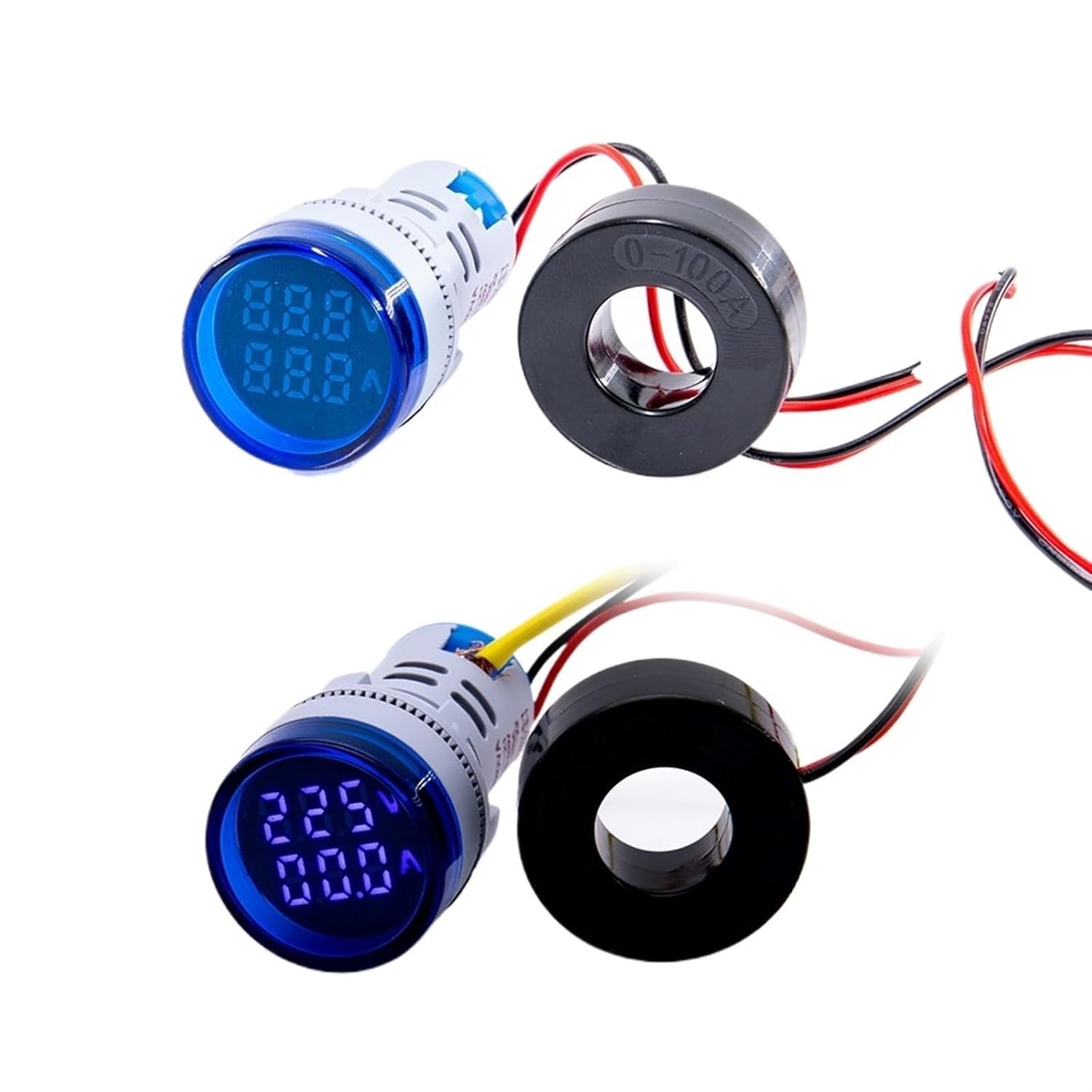 Mini Digital Voltmeter Ammeter 22mm AC 0-100A 20-500V Volt Amp Voltage Tester Meter Dual LED Indicator Pilot Lamp Light Display(Blue)