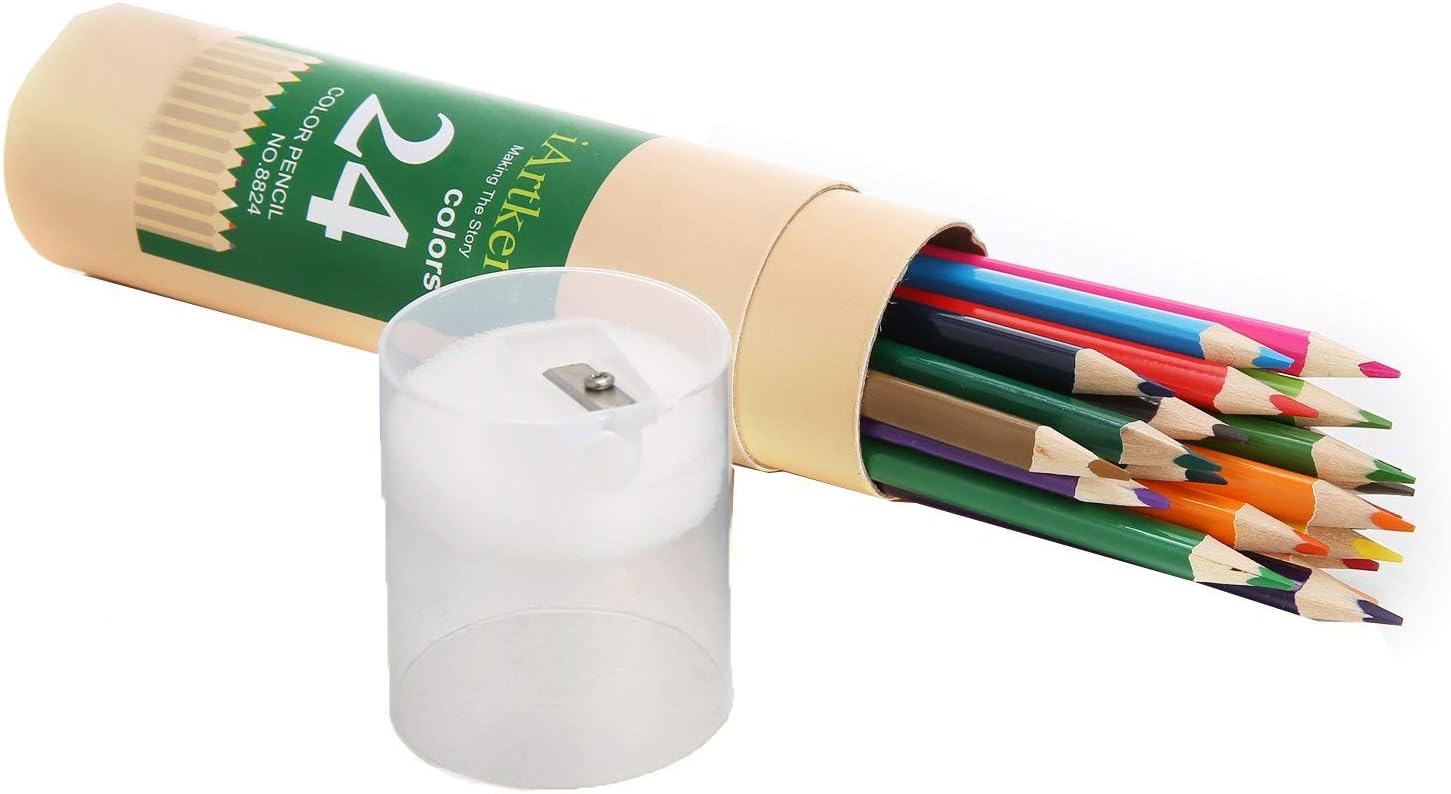 iArtker Adults and Kids Art Supplies Trilateral Long Colored Pencils with Sharpener (set of 24)
