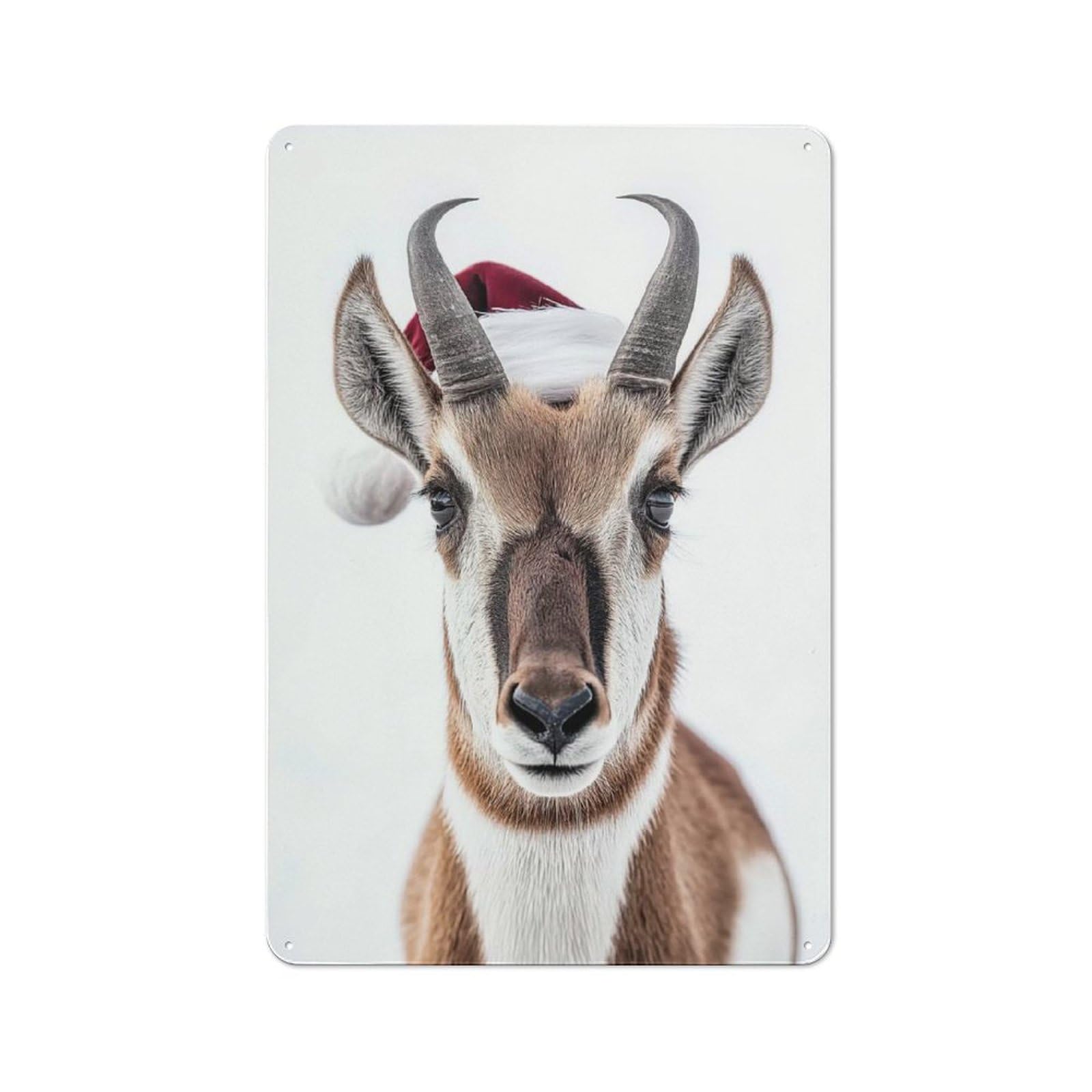 Junmoney Pronghorn Antelope With Santa Hat Portrait For Garden Room Or Summerhouse, Vintage Tin Sign 30X20cm, For Display In Garden Rooms And Summerhouses