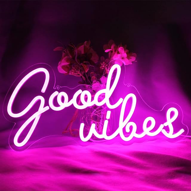 Good Vibes Neon Signs LED Night Lights for Wall Decor Pink 5V USB Powered with Dimmable Switch Bedroom Party Restaurant Bar Pub Hotel Recreational Decoration16 * 7.5