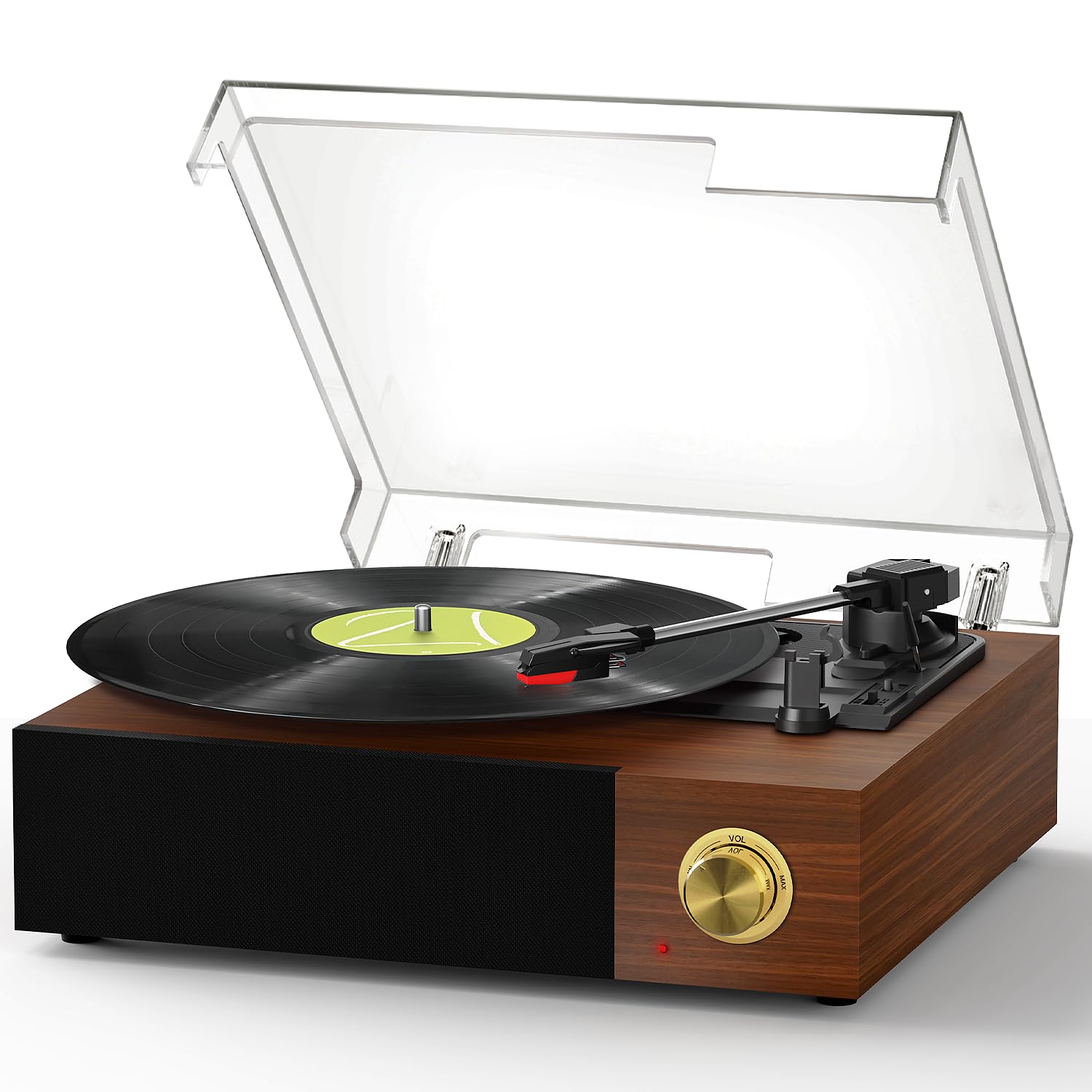 FYDEE Giradischi, con Supporto per Ingresso Bluetooth, Selezione a 3 Velocità (33/45/78 giri), Altoparlanti Stereo Integrati, Uscita RCA e Copertura Antipolvere - Teak