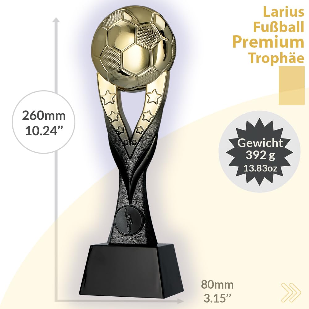Larius Coppa vincente di calcio (26 cm, 392 g) - trofeo dorato con/senza incisione - ideale per tornei, finali, campionati di club e compleanni - F3
