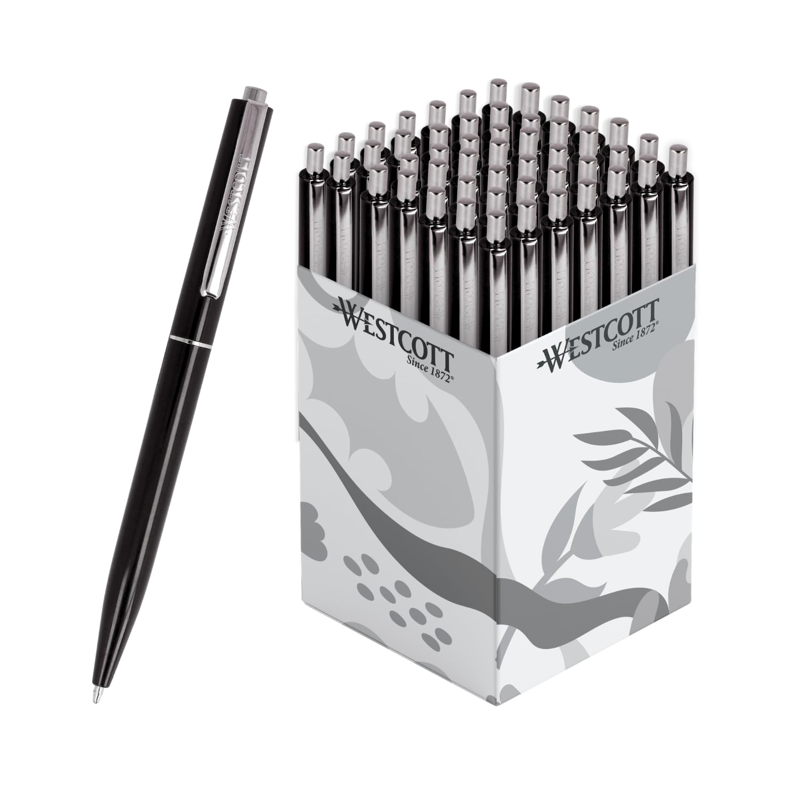Westcott Kugelschreiber ALLTIME Schwarz 50 Stück | Vorteilspack Druckkugelschreiber mit schwarzer Tinte | Strichstärke M X20 Standardmine | Dokumentenecht ISO 12757-2 | Metallclip | E-737470 00