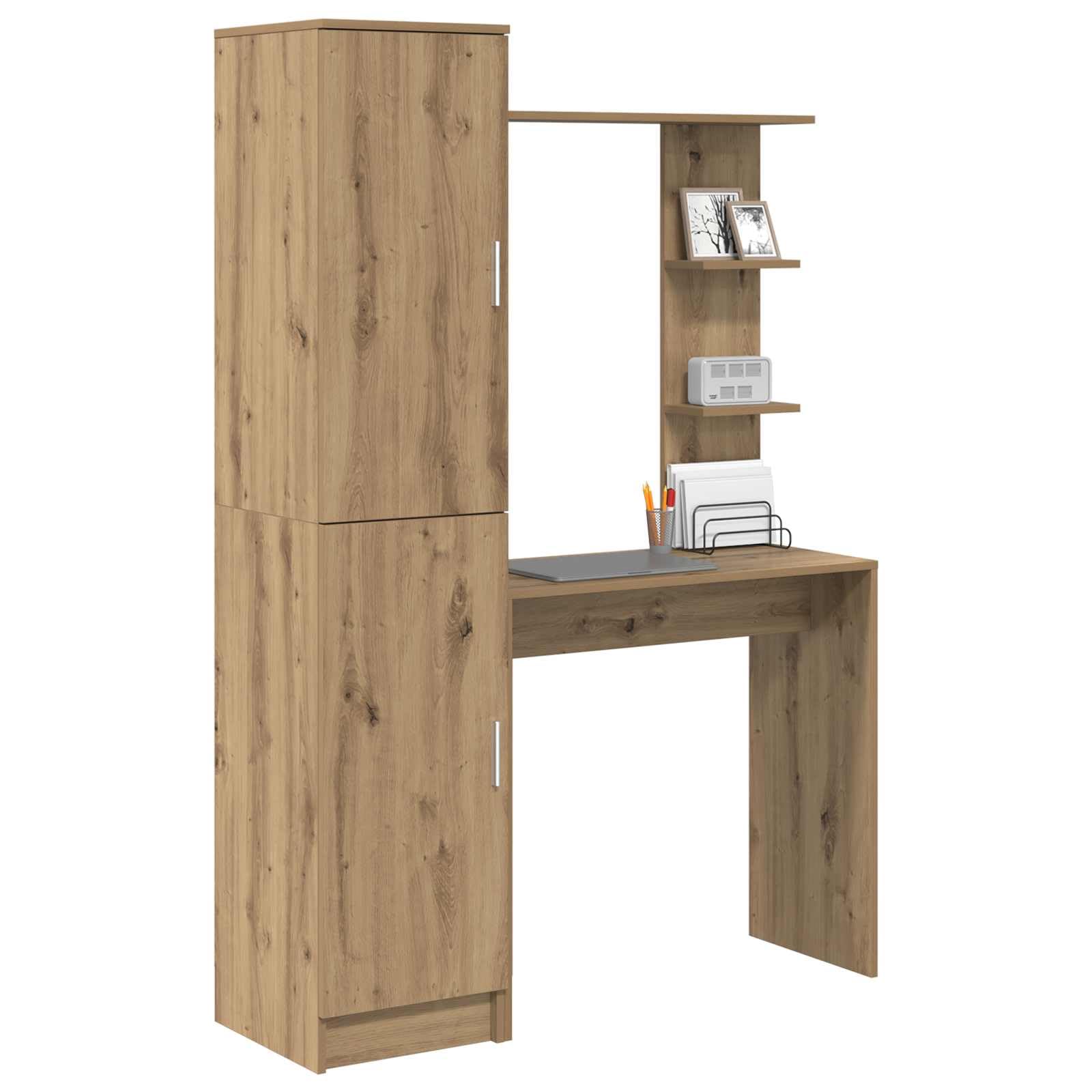 Biurko Artisan z materiału drewnopochodnego, 2-częściowe z drzwiami na zawiasach, 113,5 x 39 x 168 cm, idealne jako stół do gier, biurowy, komputer, do biura i biura domowego